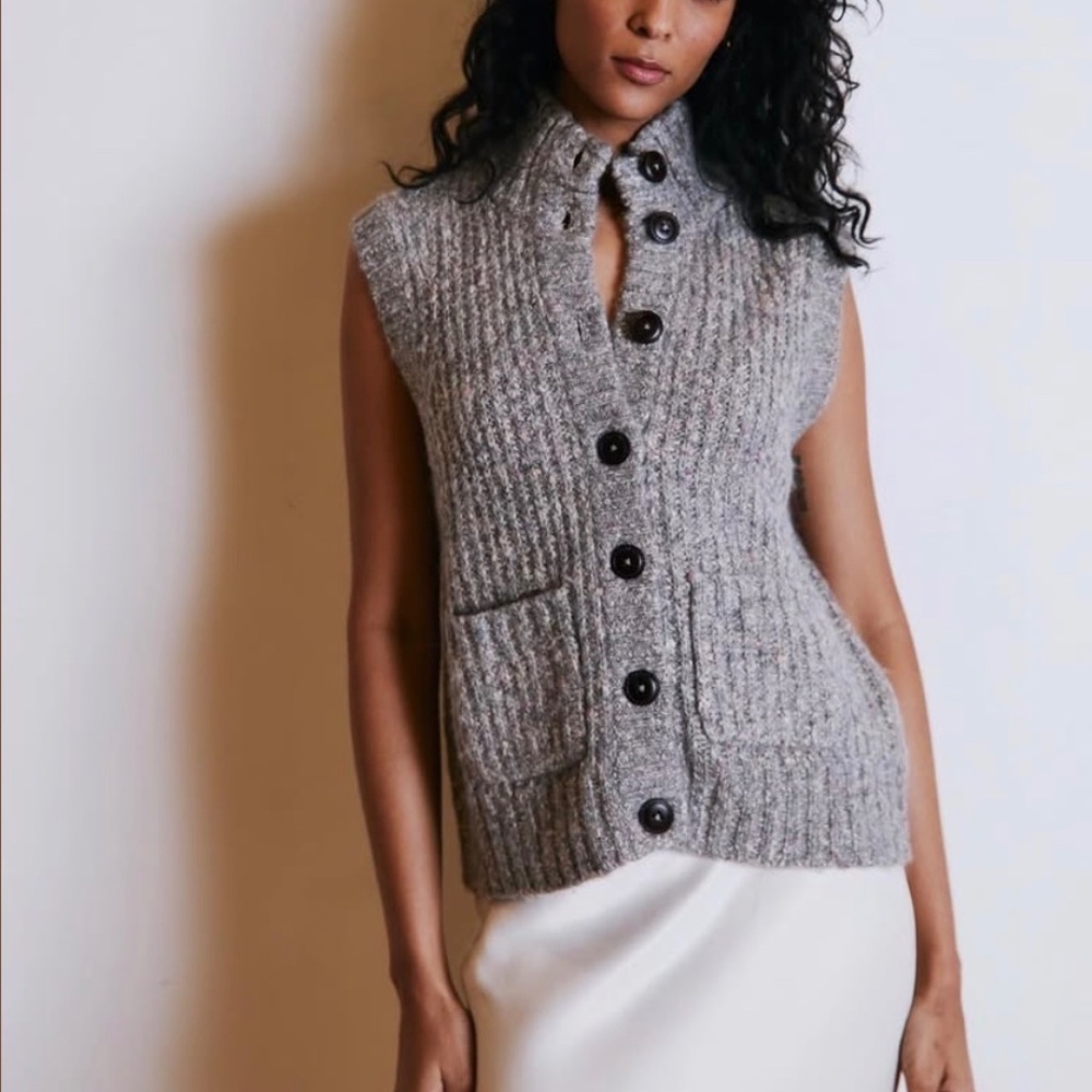 Autumn Cashmere Button Front Mock Neck Vest Stormy Size M